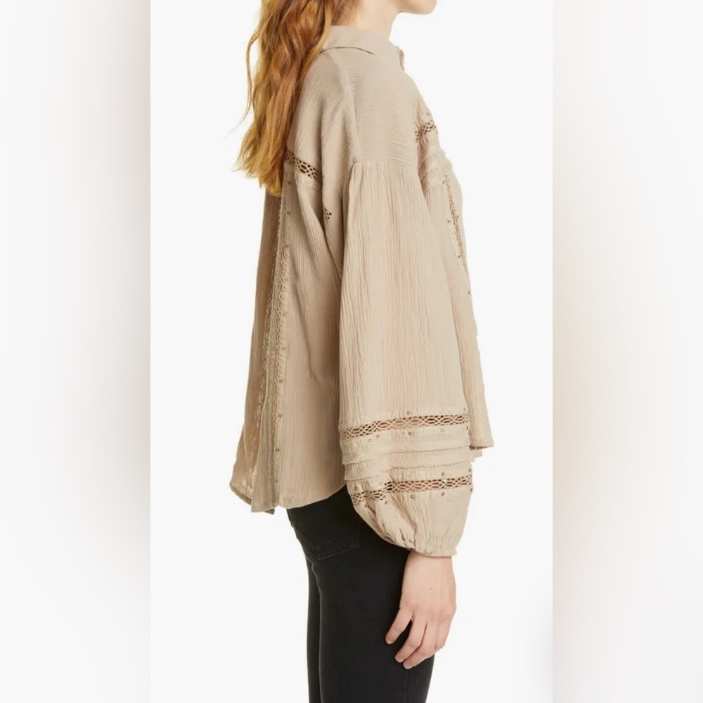 Free People Summer Stars Crocheted Trim Button Down Blouse - Size XS - Picture 3 of 7